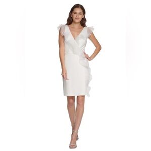 DKNY Elegant White Women's Ruffled Sheath Dress